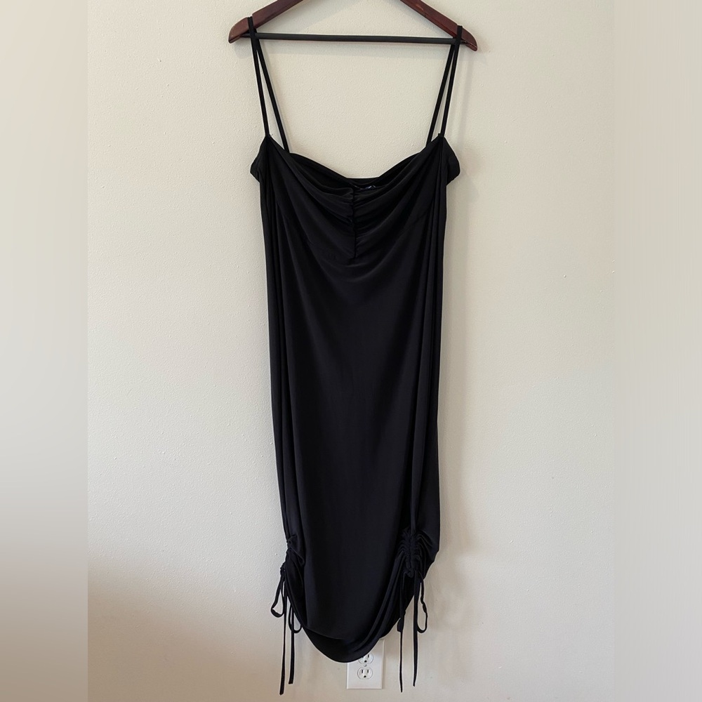 Pretty Little Thing Dress Size 20 Black Slinky Ruched Side Ties Spaghetti Straps